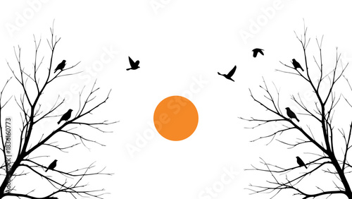 Black silhouette vector illustration of Easter eggs in the grass with a butterfly and spring floral pattern branch design