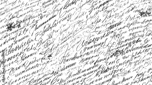 Black handwritten script on white background abstract texture antique calligraphy