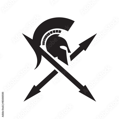 Modern Minimal Spartan Warrior Symbol with Angular Weapon Shapes