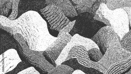 Black and white stippled abstract composition of organic shapes and textures vector