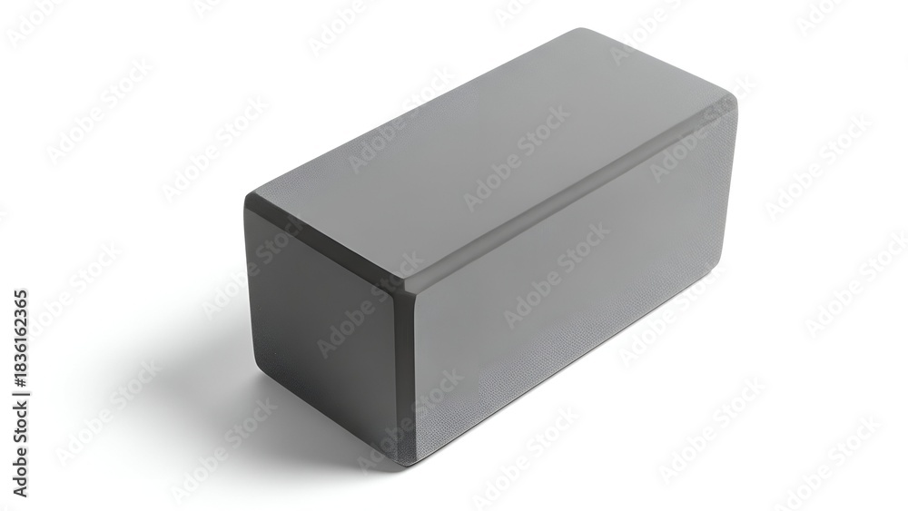 Fototapeta premium Isolated rectangular gray foam block with rounded edges casting a shadow on a white background
