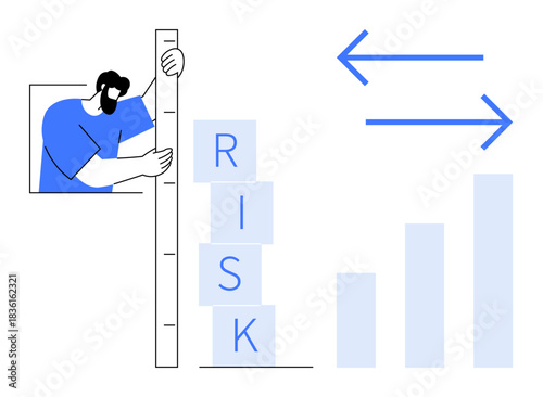 Risk management concept. Visualizing risk through measurement tools, strategic assessment, and progress graphs. Risk plays a key role in making informed decisions. For business, finance, strategy