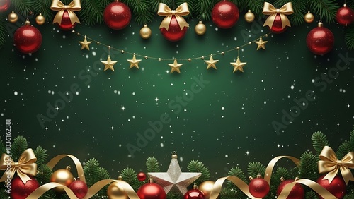 Festive christmas background with ornaments stars and pine branches creating a holiday atmosphere