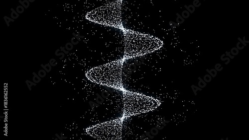 Sparkling particle wave gracefully flows against a dark backdrop creating a mesmerizing visual effect