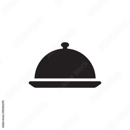 Restaurant cloche icon black and white food tray silhouette vector for menu cafe branding and culinary services