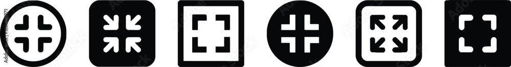 Fototapeta premium icon, set, abstract, geometric, symbol, design, graphic, illustration, element, object, shape, pattern, expansion, contraction, zoom, fullscreen, minimize, maximize, interface, ui, ux, black, white, i