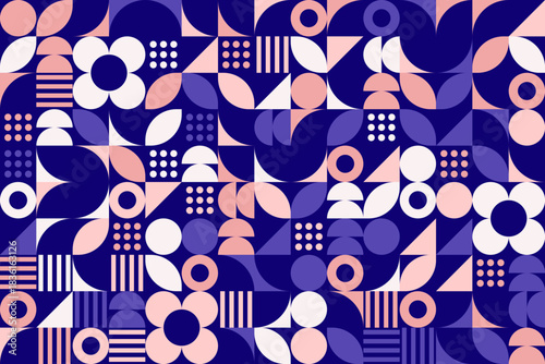Abstract geometric background, minimalism Bauhaus , seamless vector geo pattern background, navy blue and blush pink colors