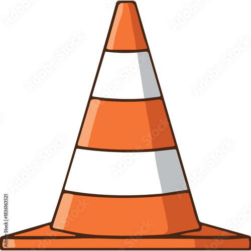 Orange and White Traffic Cone Safety Barrier Isolated on Black Background Flat Design Style Minimalist Vector Graphic