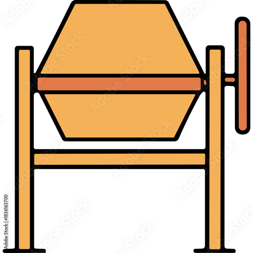 Orange Cement Mixer Machine With Handle On Black Background Construction Equipment For Mixing Concrete