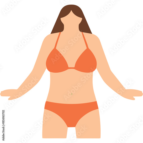 Orange Bikini Woman Flat Design Full Body Vector Illustration Minimalist Style Isolated On Black Background