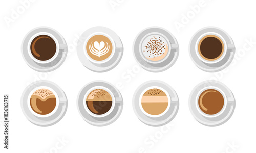 Minimal flat vector set of assorted coffee cups  illustration, easily editable.