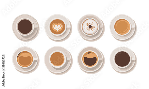 Coffee menu illustration with top and side views, easily editable.