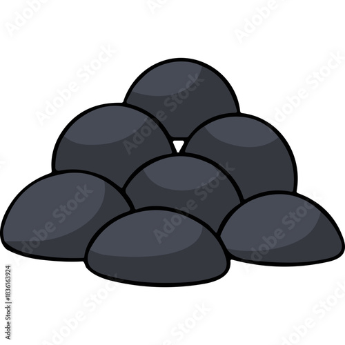 Pile Of Dark Gray Smooth Rounded Rocks On A Black Background Simple Minimalist Design