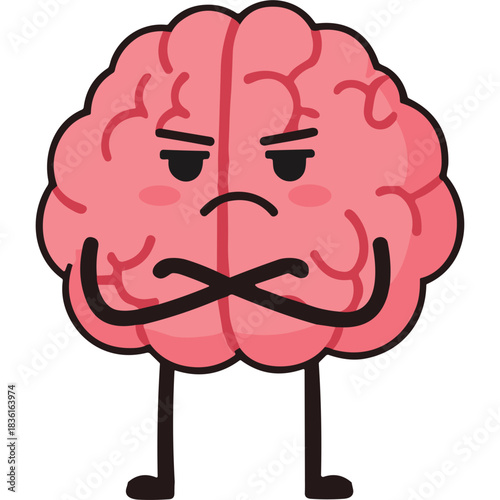 Pink Brain Character With Arms Crossed Looking Angry With Black Background And Pink Blush On Cheeks