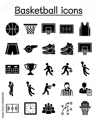 Basketball Vector Icon Sheet File – Sports Court and Player Silhouette Icons
