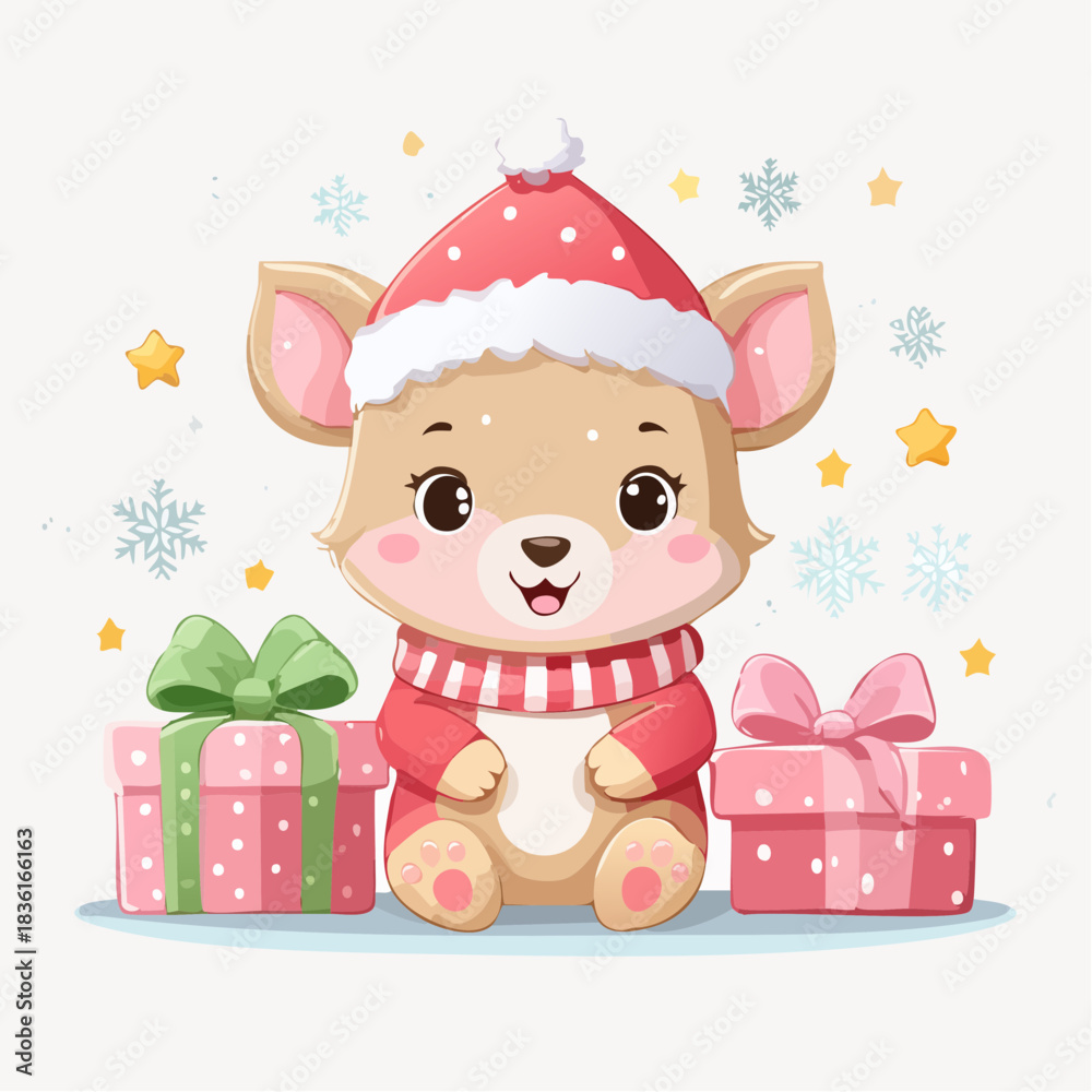 Naklejka premium christmas card with teddy bear