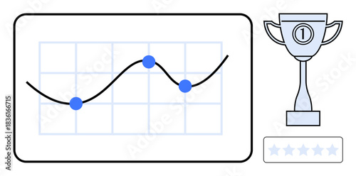 Business performance graph. Business performance graph showing growth, ed by data points on a chart. Business goals with trophy and star rating as success symbols. Perfect for analytics, goal