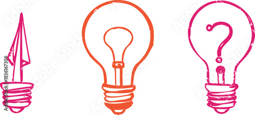 Creative idea, question, innovation light bulbs with distressed texture