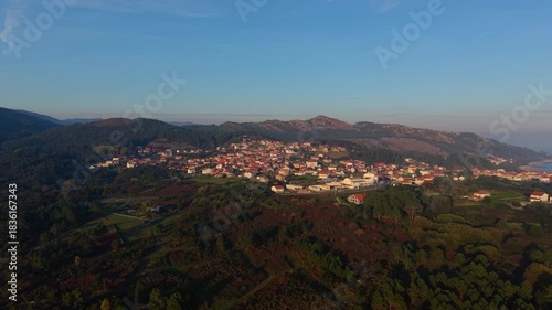Louro Parish And Village Within The Municipality Of Muros In The Province Of A Coruña, Galicia, Spain. Aerial Shot