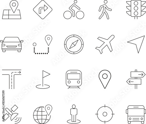 Navigation icons collection of line art symbols for maps directions and location services