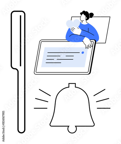 Notification concept a tablet, a messaging app, and an alert icon. Notifications enhance communication, streamline messaging workflows, and stay updated efficiently. For apps, systems, accessibility