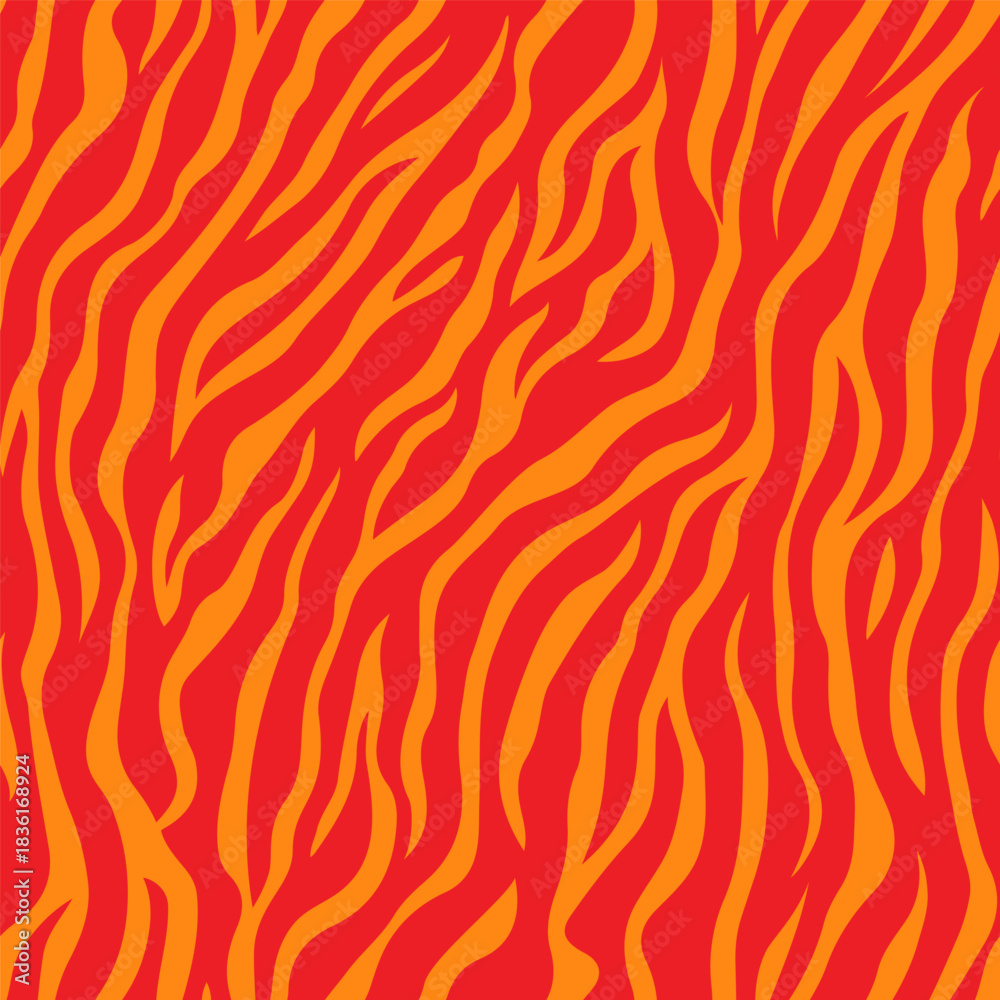 Naklejka premium Artistic Zebra stripes seamless vector pattern, animal print texture, unusual fire colors - orange and red