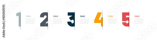 A five-step infographic for a presentation or website, booklet. Diagram, timeline