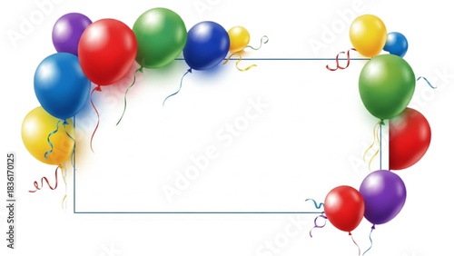 Colorful Balloons Surrounding a Blank Rectangle Frame for Celebrations and Messages
