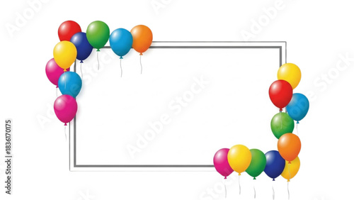 Vibrant rectangular border design with a cheerful assortment of colorful balloons, ideal for festive occasions and celebrations