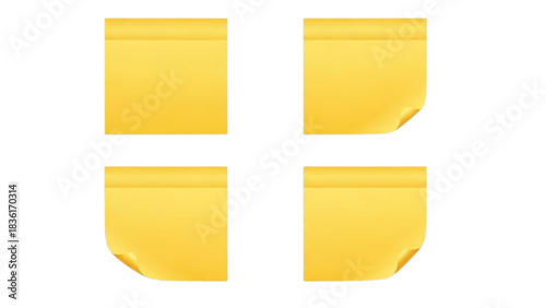 Versatile Collection of Blank Yellow Sticky Notes with Curled Edges for Reminders and Organization