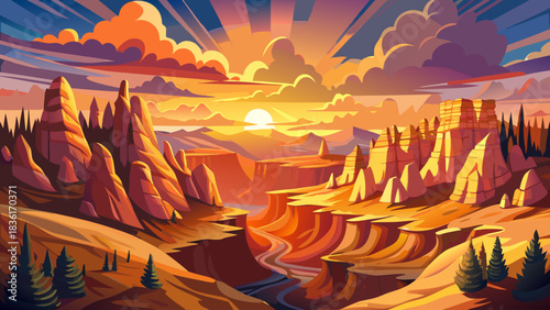 Very beautiful sunrise over Bryce Canyon with glowing hoodoos, warm golden light, and dramatic skies, creating a breathtaking natural landscape full of depth, color, and iconic geological formations.