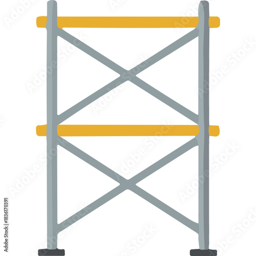 Scaffolding structure made of metal bars with yellow planks for construction and industrial work showing stability and support for elevated platforms