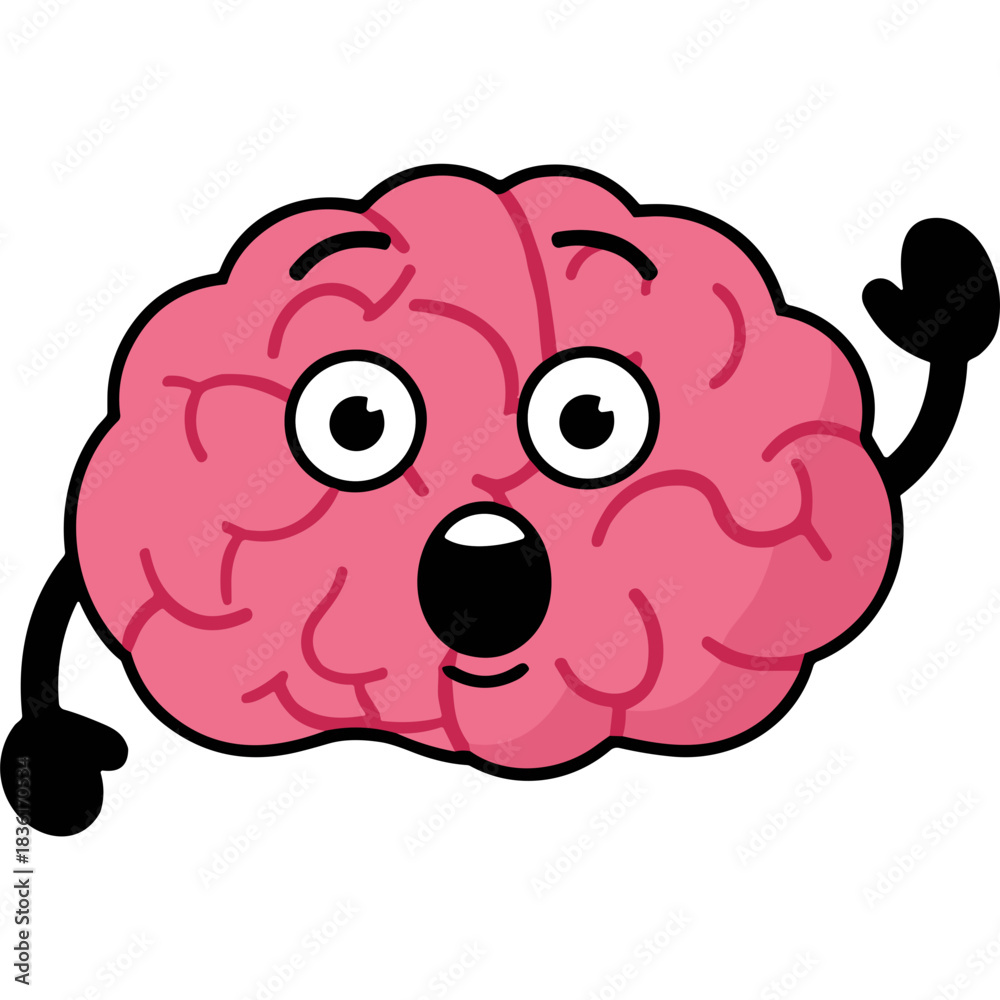 Obraz premium Shocked Pink Brain Character With Wide Eyes And Open Mouth Expression Against Black Background