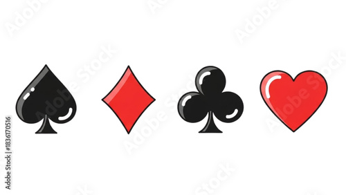 Four Playing Card Suits Spades, Diamonds, Clubs, and Hearts Icons