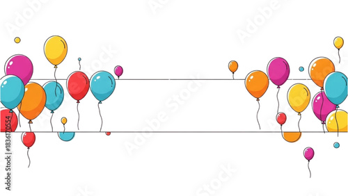 Bright floating balloons framing a blank message banner, perfect for festive announcements and celebratory text
