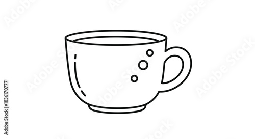 Line art illustration of a warm and inviting coffee or tea cup with a handle, featuring subtle details and a comforting aesthetic.