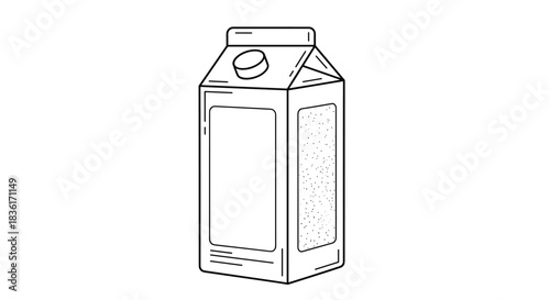 Minimalist black and white line art illustration of a standard beverage carton with a screw-on cap, isolated on a clean white background.