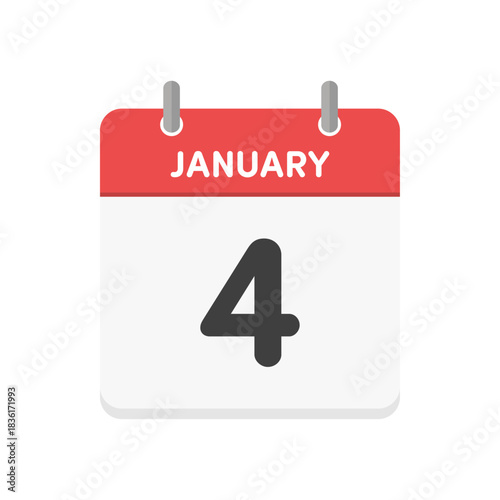 1月4日･JANUARY 4の日めくりカレンダーのアイコン - 1/4の日付入りシンプルな英語の暦