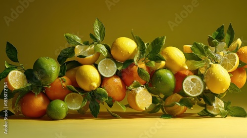 Citrus Symphony - A Vibrant Still Life of Lemons, Limes, and Oranges.