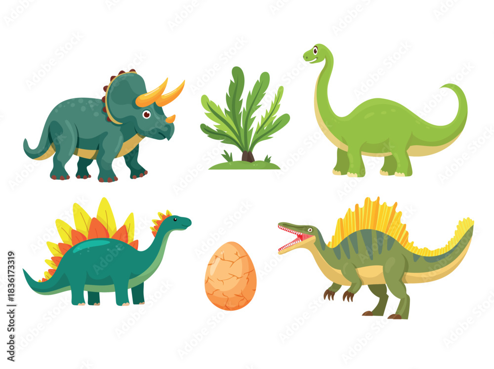 Fototapeta premium Dinosaurs. Flat vector clipart, illustration with isolated background.