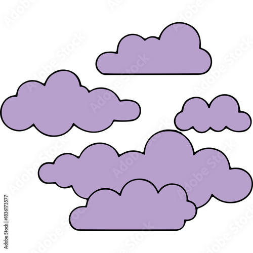 Soft Lavender Clouds Floating Against a Dark Void Gentle Puffy Shapes Evoking Serenity and Calmness in a Minimalist Design Against a Black Background