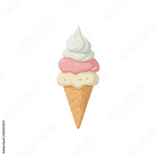 Flat colored ice cream icon illustration with plain background 