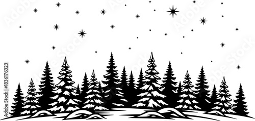 highway in the wood silhouette line art vector illustration with a white background
