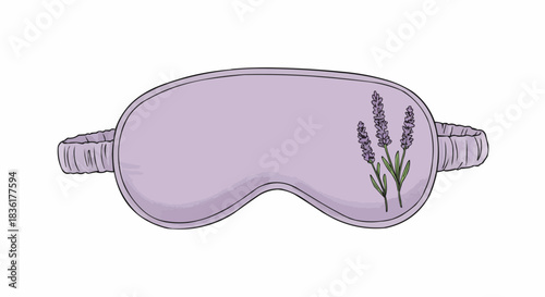 illustration of a lavender sleep mask on white background with copy space