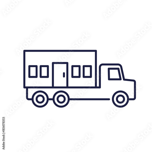 modular house on a truck line icon