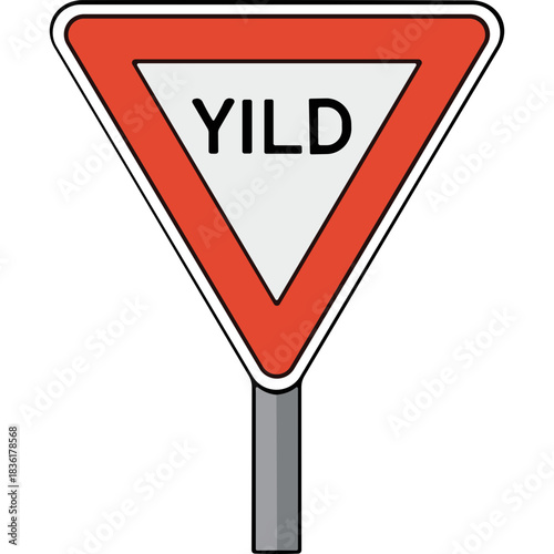 Red and White Triangular Yield Sign With Text YILD On A Gray Pole With Black Background Traffic Warning Symbol Safety Road Signage Symbol