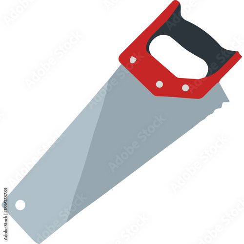 Red Handled Metal Hand Saw Tool Isolated On Black Background With Copy Space For Your Text