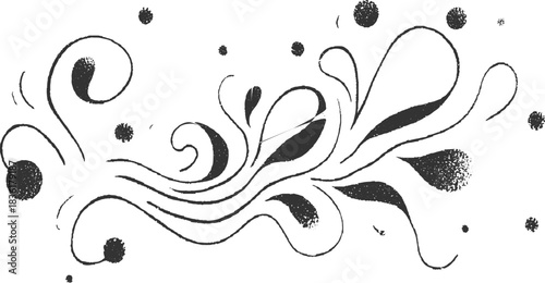 Black ink abstract swirls and dots on white background vector