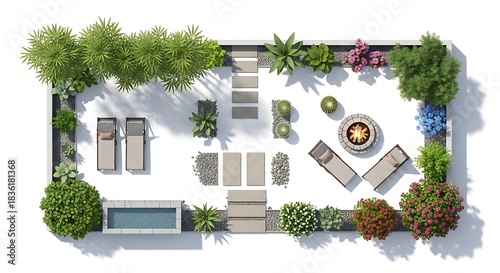 Modern rooftop patio design with lounge furniture and fire pit