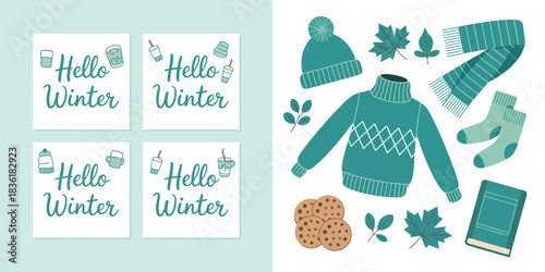 Winter Clothing & Cozy Items Flat Illustration